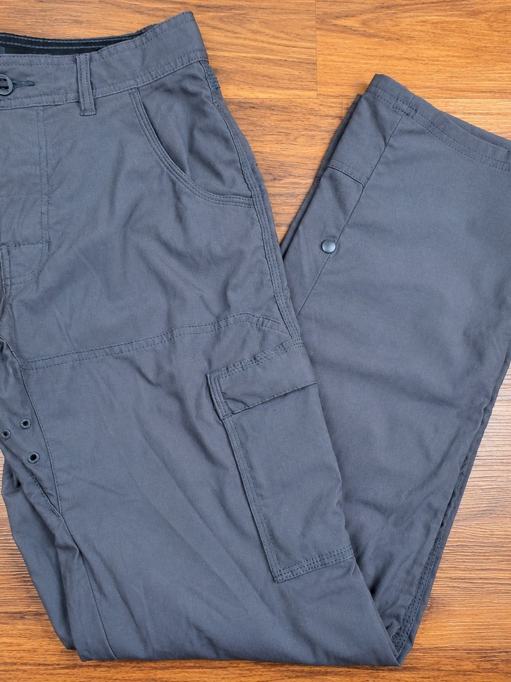 Prana Stretch Zion Slim Fit Pants Hiking Belt Roll Snap Up 28x32 Mens Gray